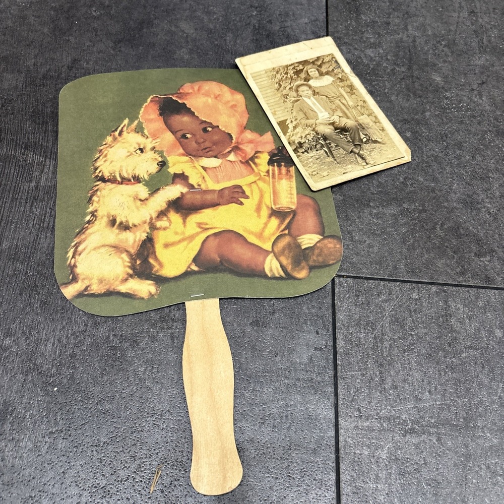 Vtg Paper Hand Fan Cream of Wheat for Ross Dry Goods Drexel + Cabinet Post Card